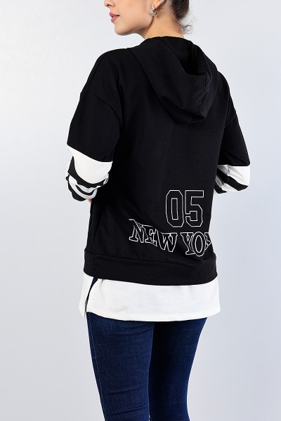 Siyah Sırt Baskılı Bayan Garnili Sweat 76492