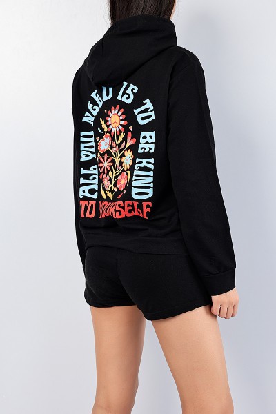 Siyah Sırt Baskılı Bayan Sweat 76194