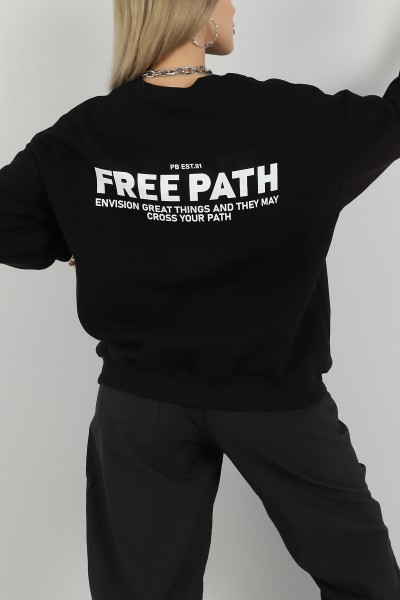 Siyah Sırtı Baskı Şardonlu Sweat 144428
