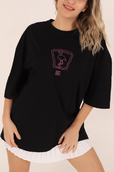 Siyah Sırtı Baskılı Oversize Tişört 172821