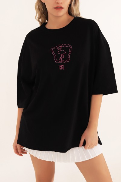 Siyah Sırtı Baskılı Oversize Tişört 172821