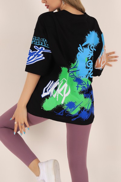 Siyah Sırtı Baskılı Oversize Tişört 172824