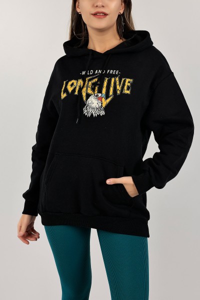 Siyah Sırtı Baskılı Şardonlu Sweat 143394