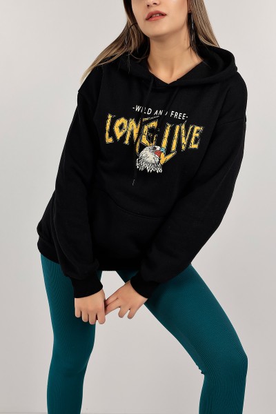 Siyah Sırtı Baskılı Şardonlu Sweat 143394