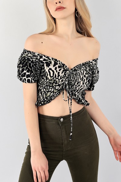 Siyah Sırtı Gipeli Crop Bluz 98481