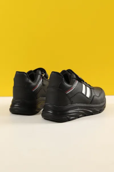 Siyah Siyah (31-35 Filet) Çizgili Kalın Taban Cırtlı Erkek Çocuk Spor Ayakkabı 227993