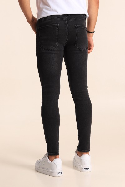 Siyah Skinny Fit Likralı Taşlama Detaylı Erkek Kot Pantolon 194706