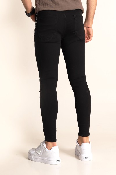 Siyah Skinny Fit Likralı Yırtık Zincir Detay Erkek Kot Pantolon 190419