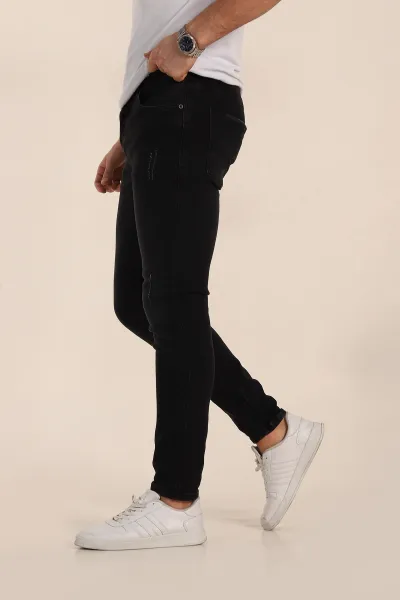Siyah Skinny Fit Yıkamalı Taşlama Detaylı Erkek Kot Pantolon 354422