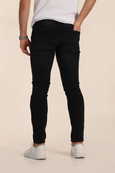 Siyah Skinny Fit Yıkamalı Taşlama Detaylı Erkek Kot Pantolon 354422
