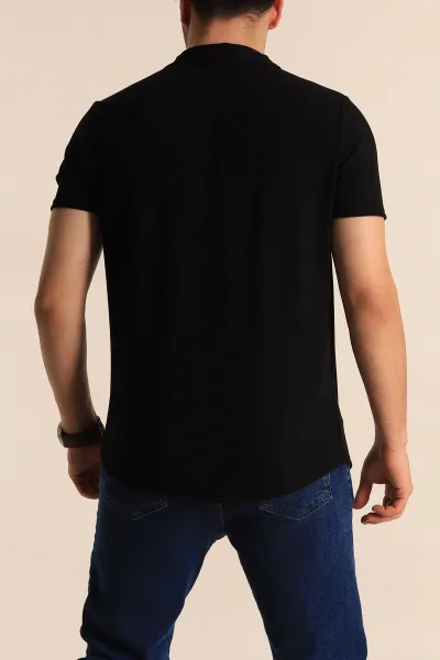 Siyah Slim Fit Apaş Yaka Erkek Krep Gömlek 260927