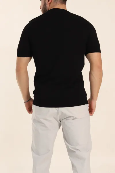 Siyah Slim Fit Basic Kısa Kollu Triko Tişört 338593