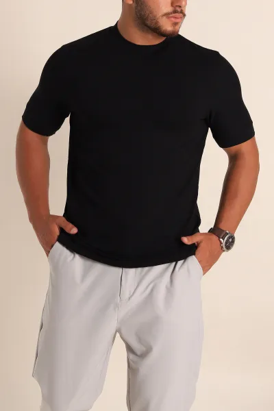Siyah Slim Fit Basic Likralı Erkek Tişört 268490