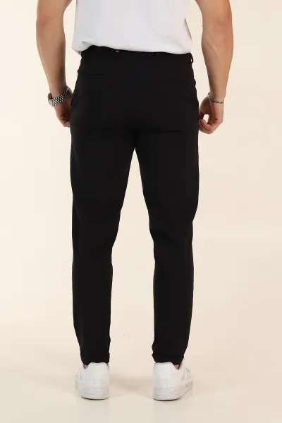 Siyah Slim Fit Bel Arkası Lastikli Duble Paça Erkek Yazlık Kumaş Pantolon 365845