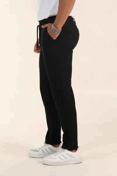 Siyah Slim Fit Bel Lastikli Duble Paça Erkek Jogger Pantolon 380946