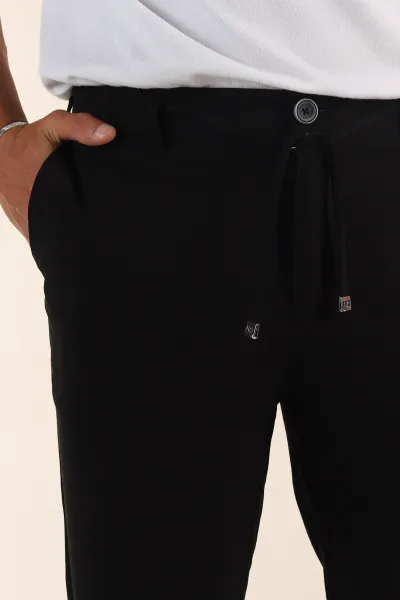 Siyah Slim Fit Bel Lastikli Duble Paça Erkek Jogger Pantolon 380946