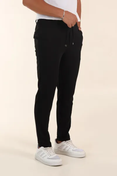 Siyah Slim Fit Bel Lastikli Duble Paça Erkek Jogger Pantolon 380946