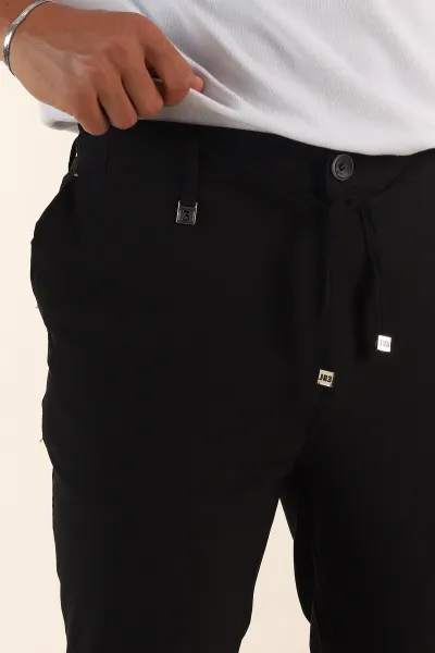 Siyah Slim Fit Bel Lastikli Erkek Jogger Pantolon 380943