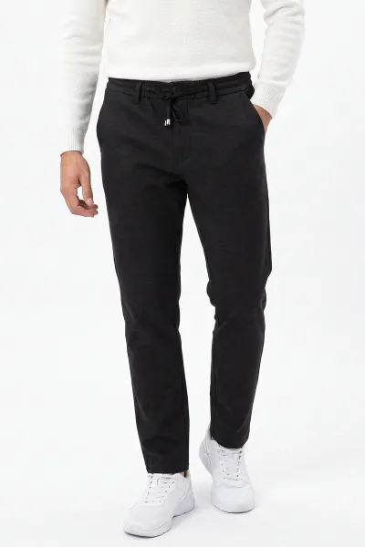 Siyah Slim Fit Belden Bağlamalı Erkek Pantolon 493147
