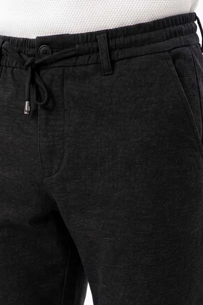 Siyah Slim Fit Belden Bağlamalı Erkek Pantolon 493147