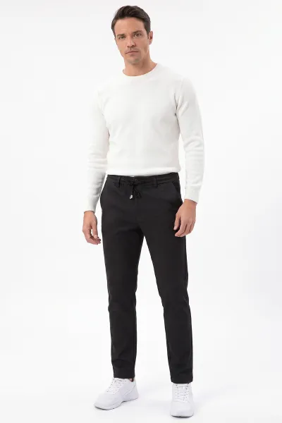 Siyah Slim Fit Belden Bağlamalı Erkek Pantolon 493147