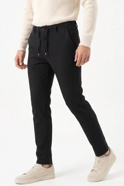 Siyah Slim Fit Belden Bağlamalı Erkek Pantolon 493196