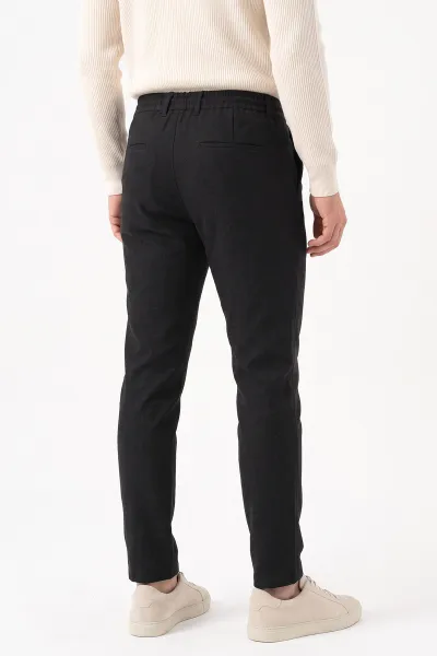 Siyah Slim Fit Belden Bağlamalı Erkek Pantolon 493196