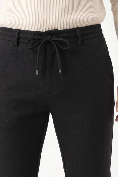 Siyah Slim Fit Belden Bağlamalı Erkek Pantolon 493196