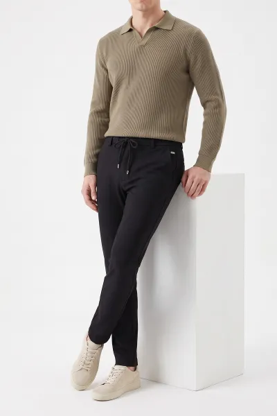 Siyah  Slim Fit Belden Bağlamalı Erkek Pantolon 493201