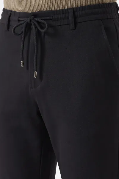Siyah  Slim Fit Belden Bağlamalı Erkek Pantolon 493201