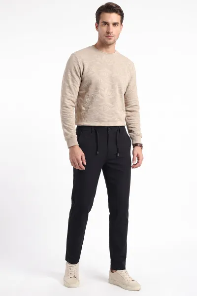 Siyah Slim Fit Belden Bağlamalı Erkek Pantolon 493213