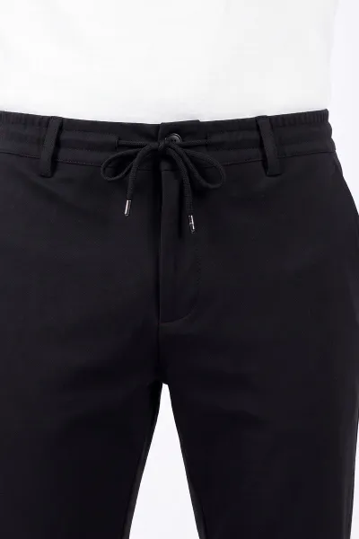 Siyah Slim Fit Belden Bağlamalı Erkek Pantolon 493277