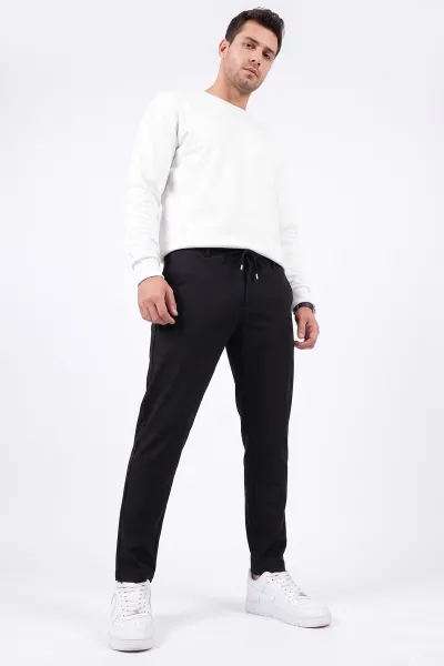 Siyah Slim Fit Belden Bağlamalı Erkek Pantolon 493277