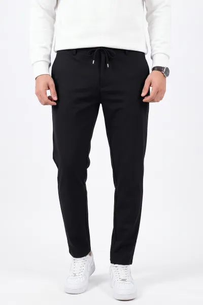Siyah Slim Fit Belden Bağlamalı Erkek Pantolon 493277
