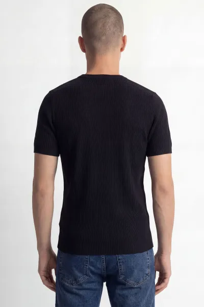 Siyah Slim Fit Bisiklet Yaka Triko Erkek Tişört 449041