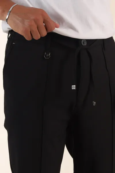 Siyah Slim Fit Çimalı Bel Lastikli Erkek Jogger Pantolon 380953
