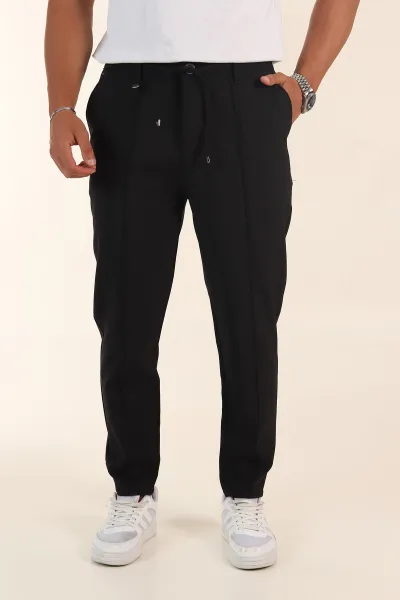 Siyah Slim Fit Çimalı Bel Lastikli Erkek Jogger Pantolon 380953