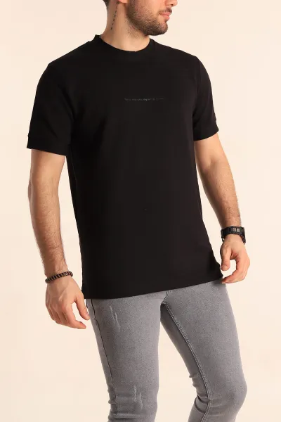 Siyah Slim Fit Çizgi Detay Likralı Erkek Tişört 248117