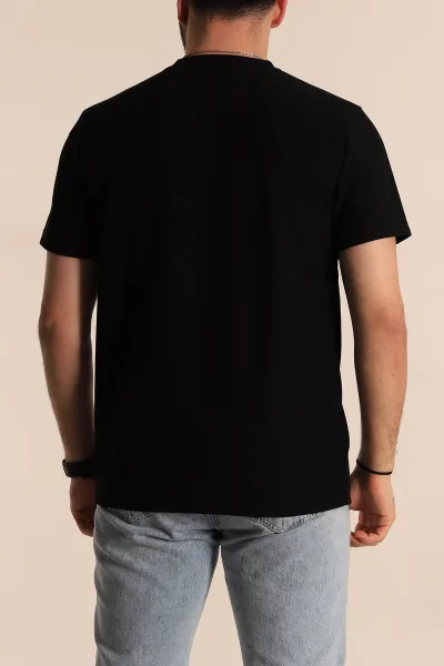 Siyah Slim fit Desenli Yazı Detay Erkek Tişört 268626