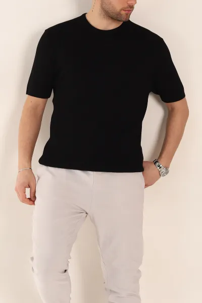 siyah-slim-fit-dokulu-basic-kisa-kollu-erkek-triko-tisort-338599
