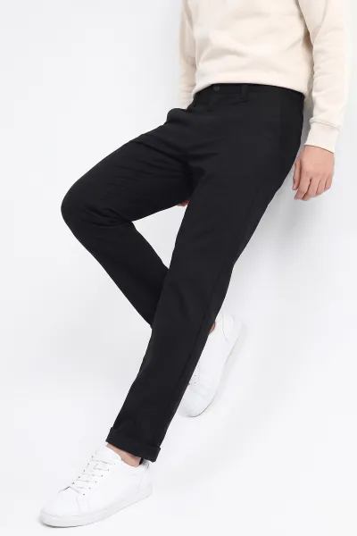 Siyah  Slim Fit Duble Paça Erkek Pantolon 493249