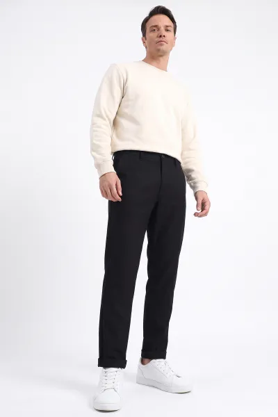 Siyah  Slim Fit Duble Paça Erkek Pantolon 493249