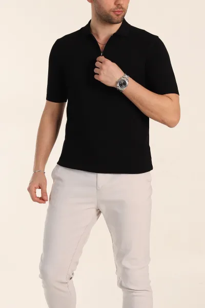 siyah-slim-fit-fermuarli-polo-yaka-kisa-kollu-erkek-triko-tisort-338605