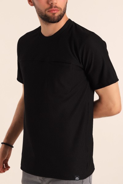 Siyah Slim Fit Fitilli Doku Cepli Erkek Tişört 190182