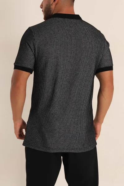 Siyah Slim Fit Fitilli Doku Polo Yaka Erkek Tişört 262702