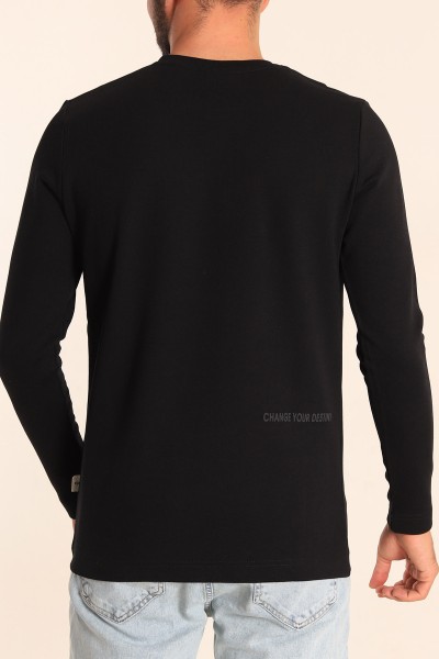 Siyah Slim Fit Kabartma Yazılı Erkek Sweat 205669