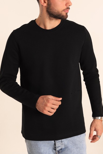 Siyah Slim Fit Kabartma Yazılı Erkek Sweat 205671