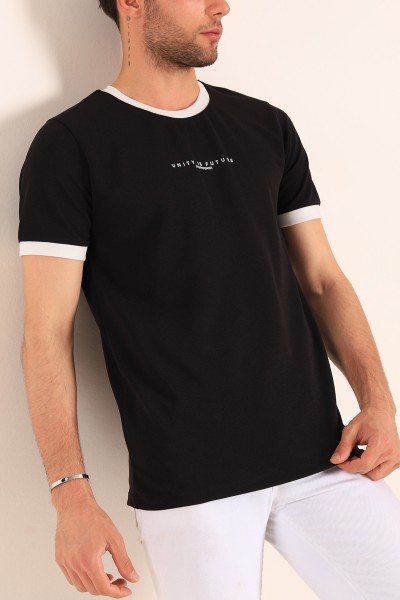Siyah Slim Fit Kabartma Yazılı Erkek Tişört 186797
