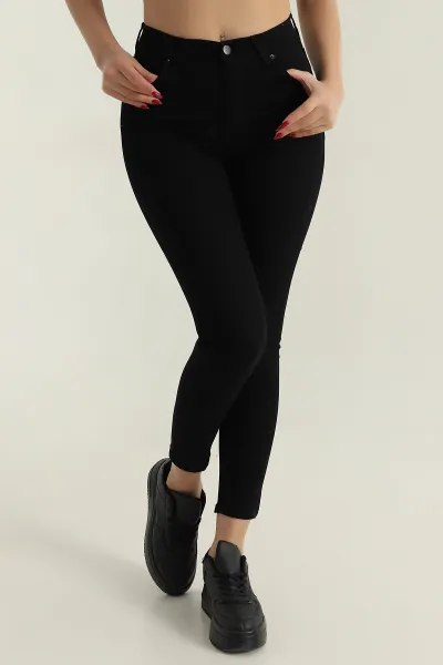 Siyah Slim Fit Likralı Cep Detay Kadın Kot Pantolon 413761