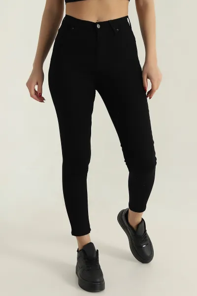Siyah Slim Fit Likralı Cep Detay Kadın Kot Pantolon 413761